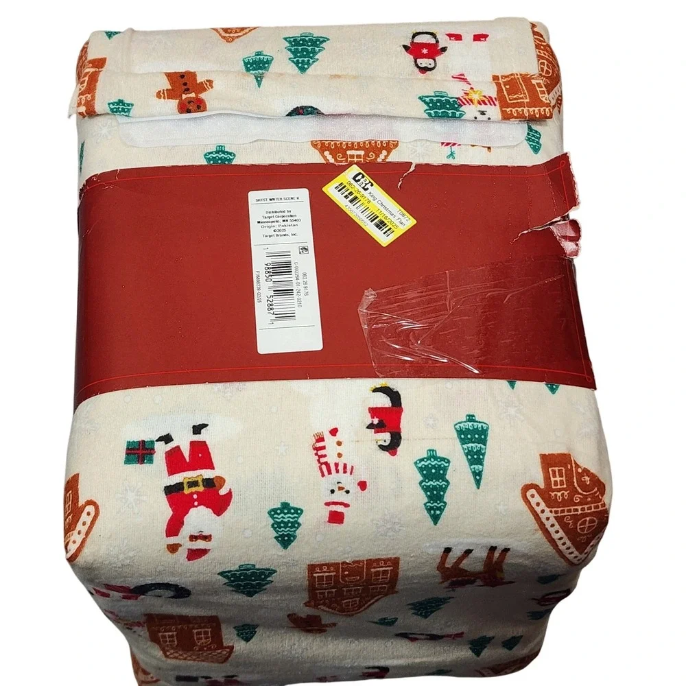 Christmas Flannel Sheet Set King Winter Holiday Santa Gingerbread 4pc